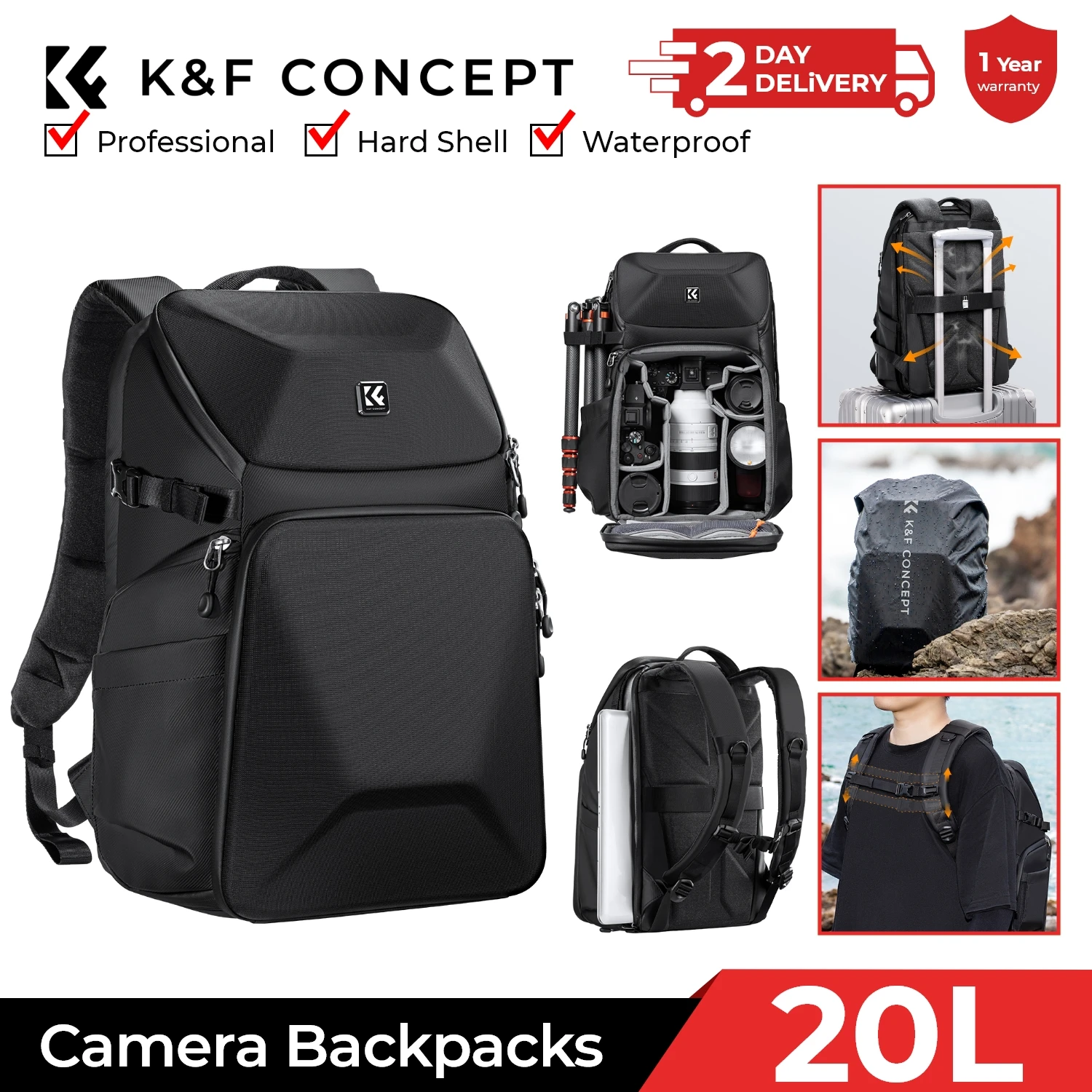 Laptop Bag Waterproof - Mochila para Câmera K&F CONCEPT 20L